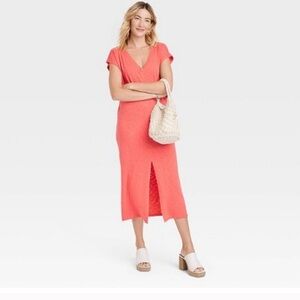 Red Universal Thread long knit dress with slit in front, size M, new with tags